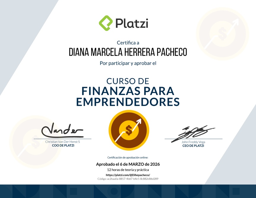 Diploma del Curso de Finanzas para Emprendedores