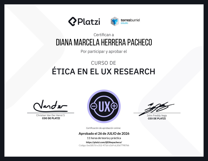Diploma del Curso de Ética en el UX Research