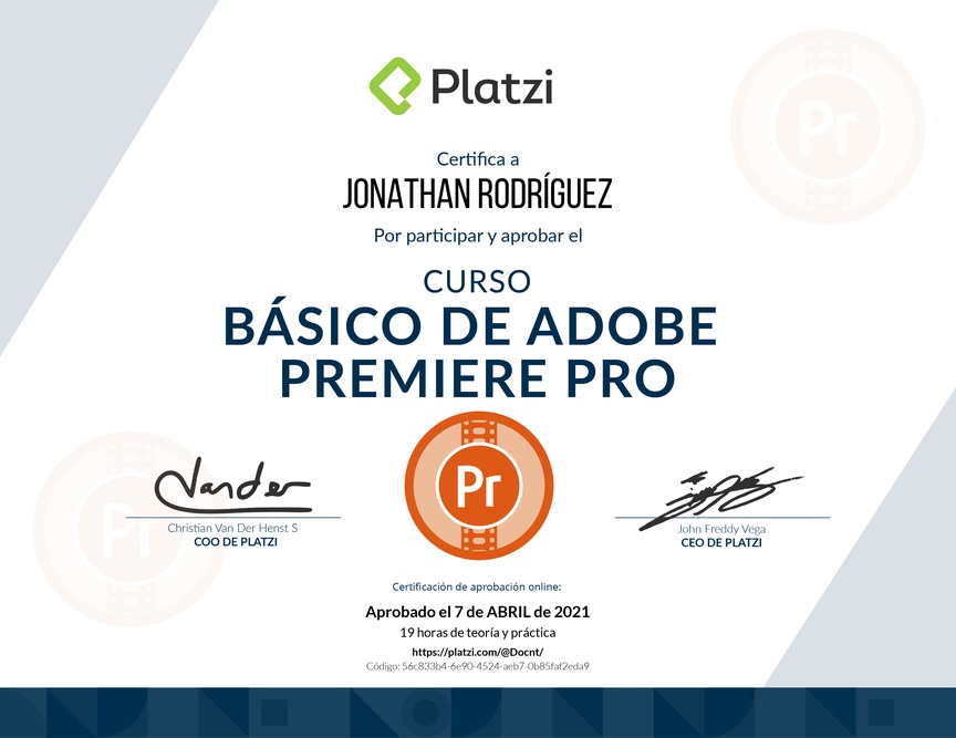 Diploma del Curso de Adobe Premiere Pro