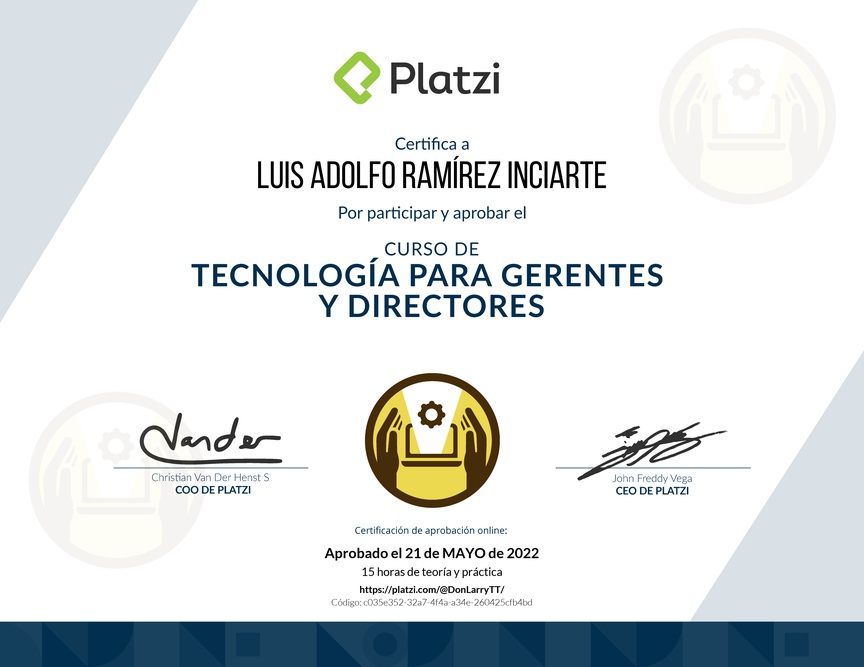 Diploma del Curso de Tecnología para Gerentes y Directores