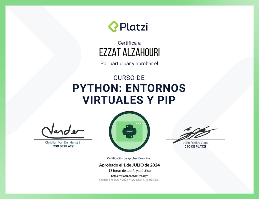 Diploma del Curso de Python: PIP y Entornos Virtuales
