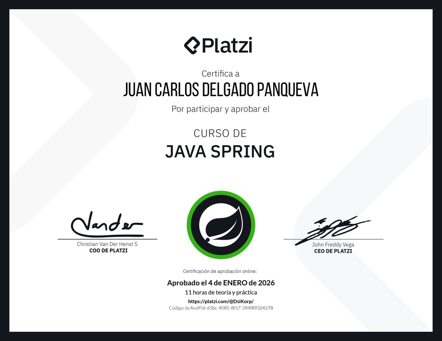 Diploma del Curso de Java Spring Boot