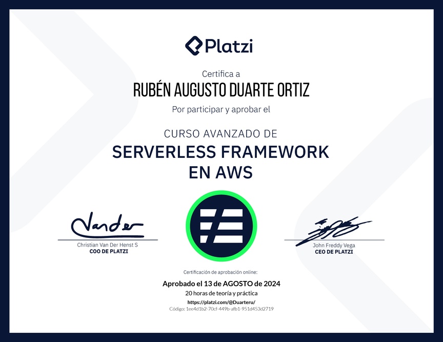 Diploma del Curso Avanzado de Serverless Framework en AWS