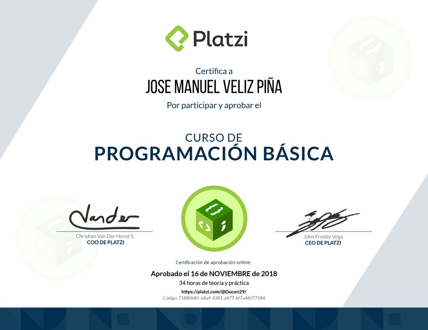 Diploma del Curso Básico de Programación