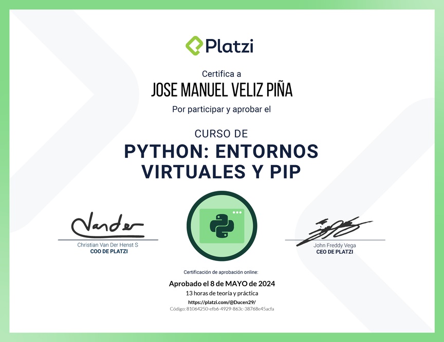 Diploma del Curso de Python: PIP y Entornos Virtuales