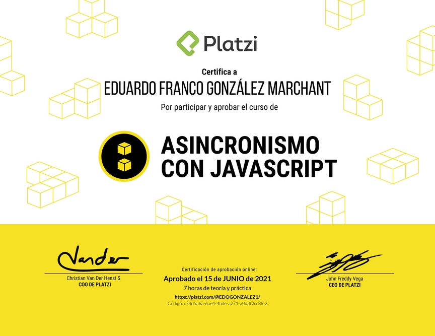 Diploma del Curso de Asincronismo con JavaScript 2019