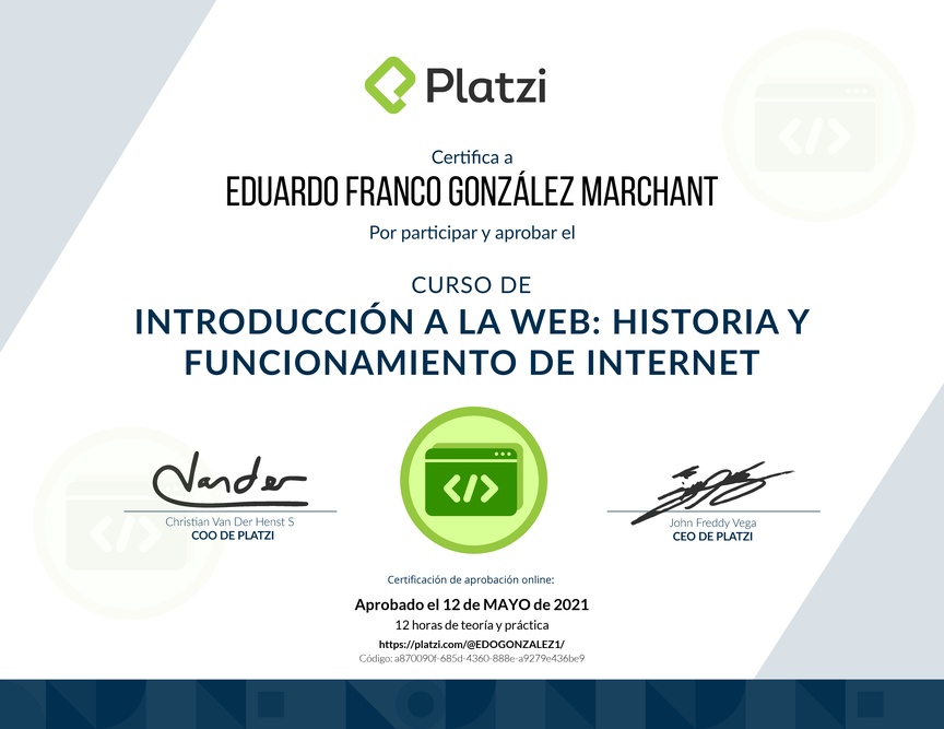 Diploma del Curso de Introducción a la Web: Historia y Funcionamiento de Internet