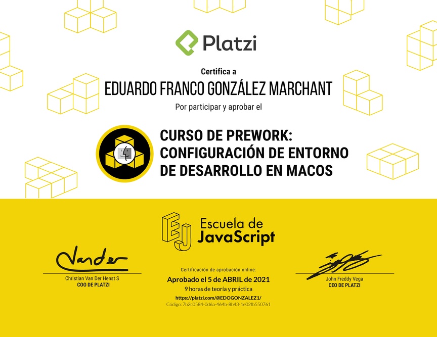 Diploma del Curso de Configuración de Entorno de Desarrollo en macOS
