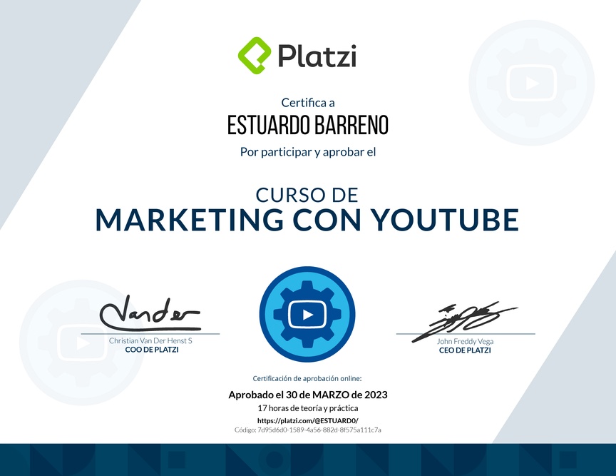 Diploma del Curso de Marketing con YouTube
