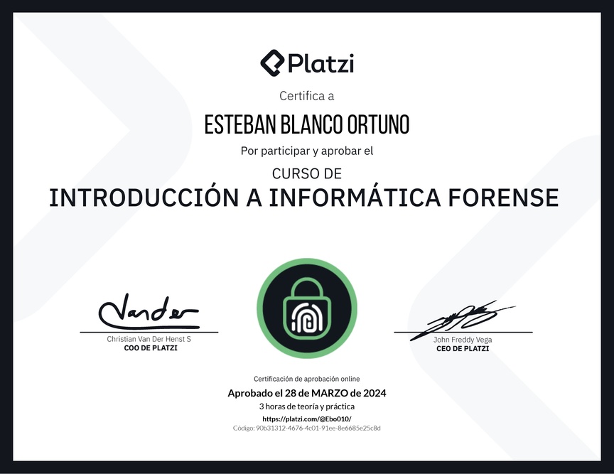 Diploma del Curso de Introducción a Informática Forense