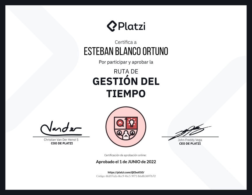 Diploma de la Ruta de Aprendizaje de Gestión del tiempo