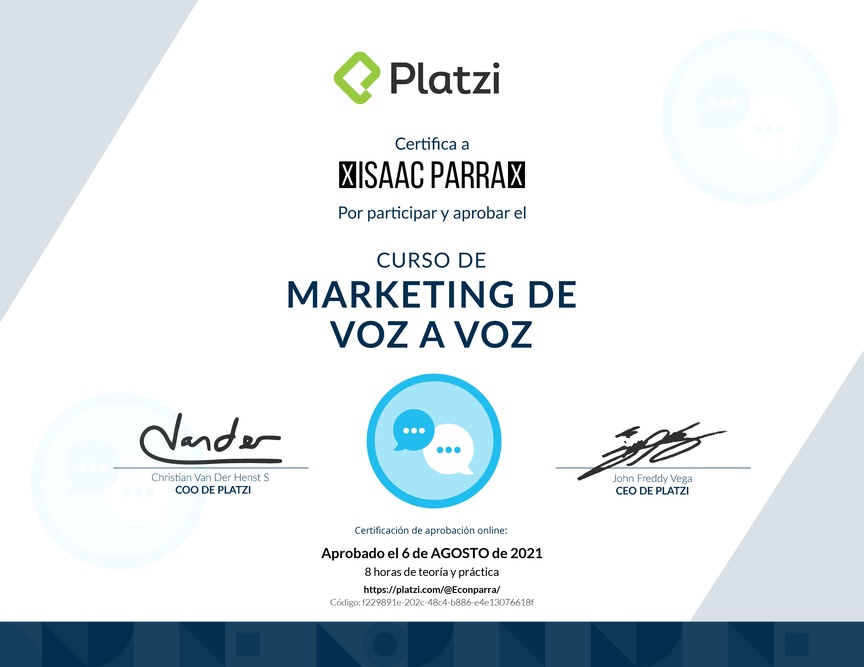 Diploma del Curso Gratis de Marketing Voz a Voz 2016