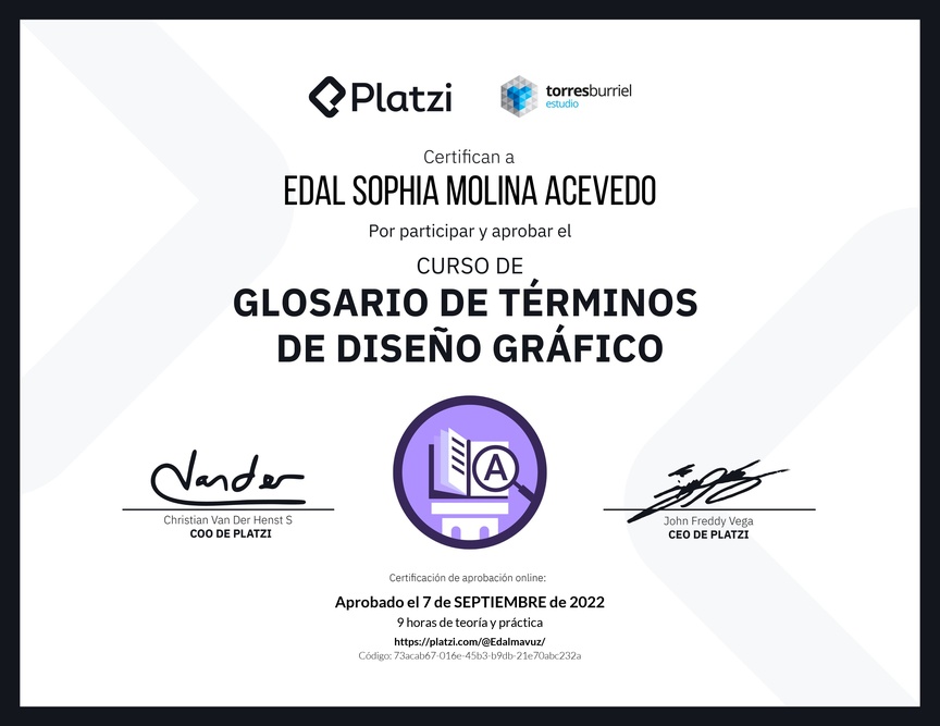 Diploma del Curso de Glosario de términos de Diseño Gráfico