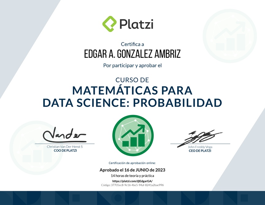 Diploma del Curso de Matemáticas para Data Science: Probabilidad