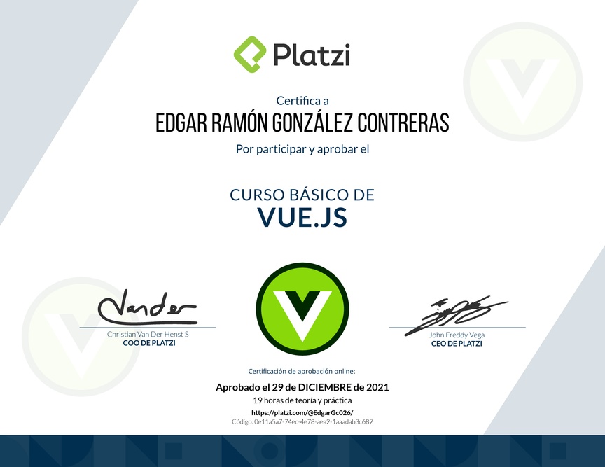 Diploma del Curso Básico de Vue.js 2