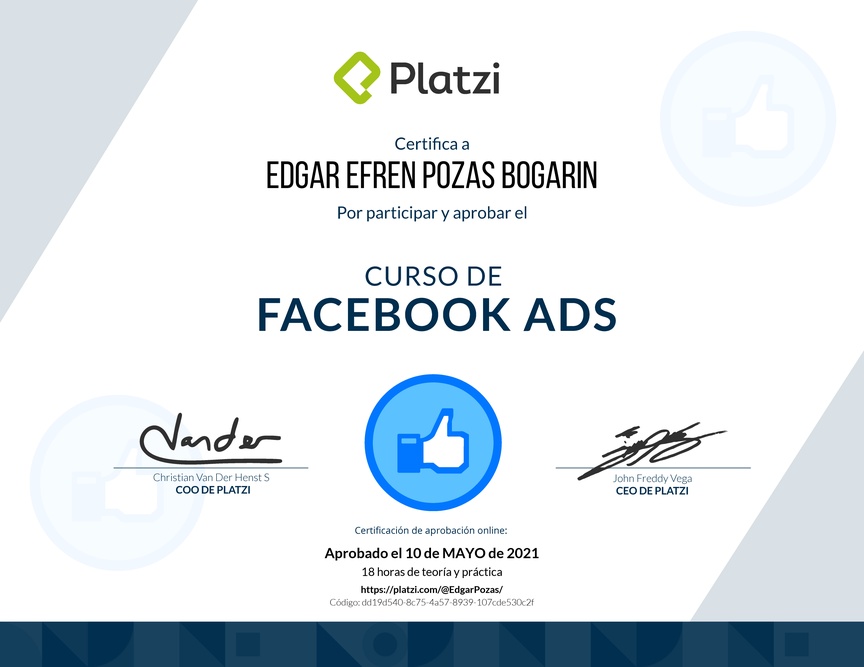 Diploma del Curso de Facebook Ads 2020