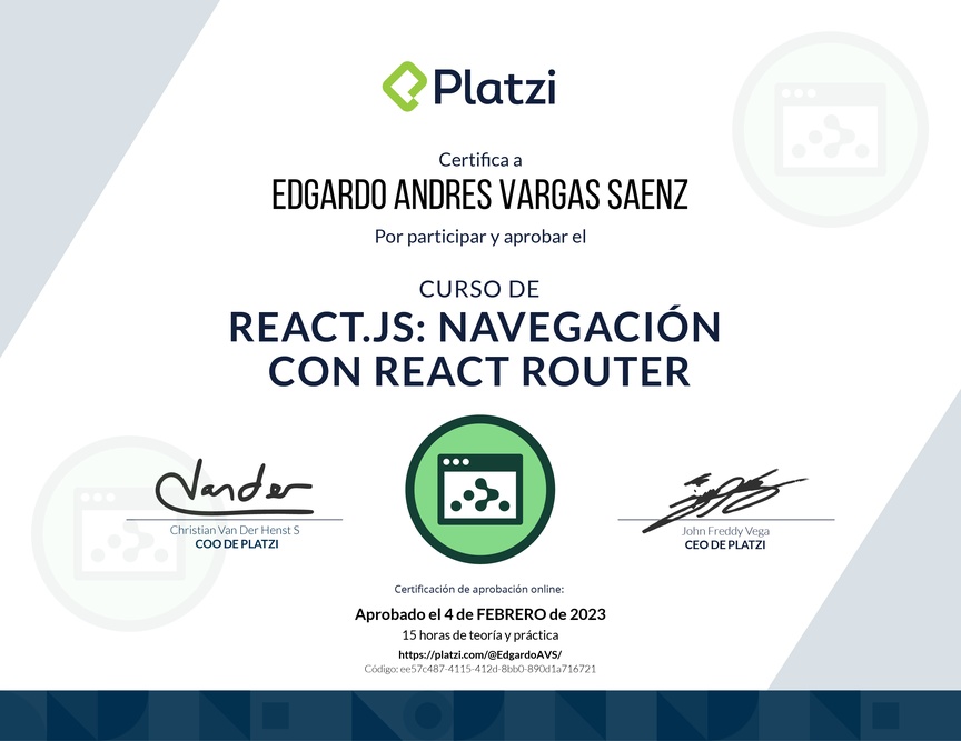 Diploma del Curso de React.js: Navegación con React Router