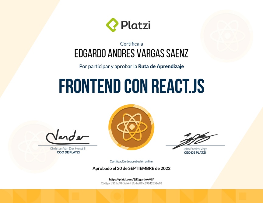 Diploma de la Ruta de Aprendizaje de Frontend a profundidad con React.js