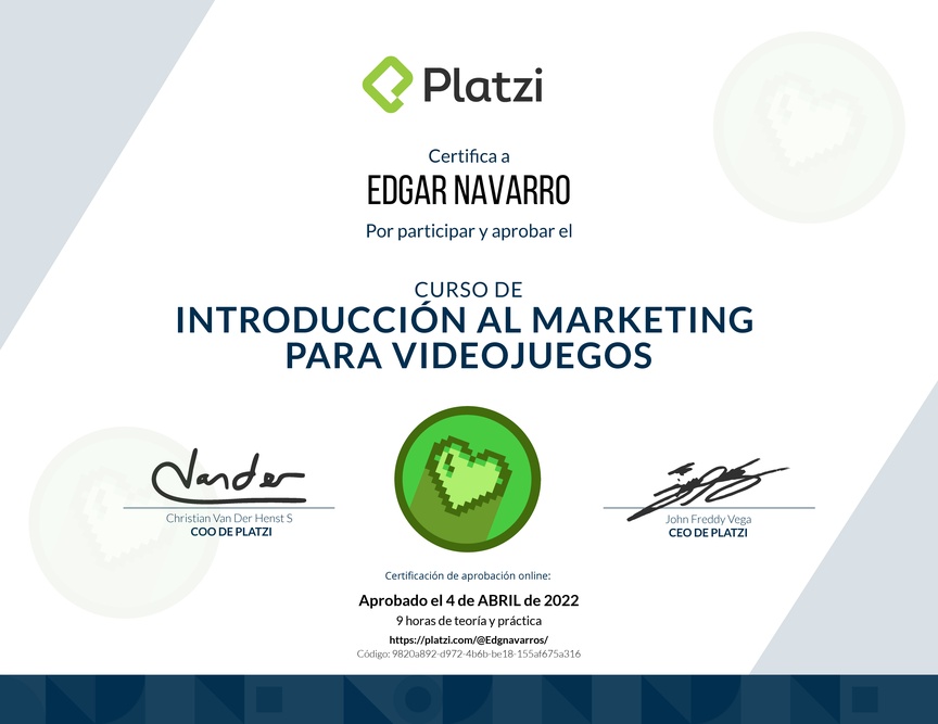 Diploma del Curso de Introducción al Marketing para Videojuegos