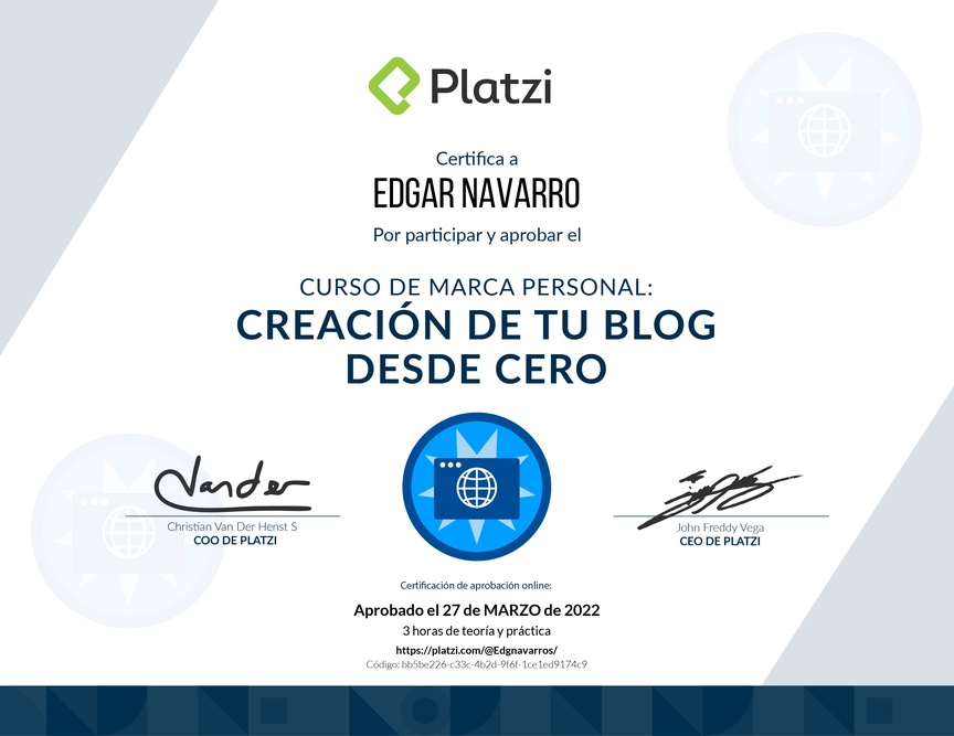 Diploma del Curso de Creación y Gestión de Blogs para Marca Personal