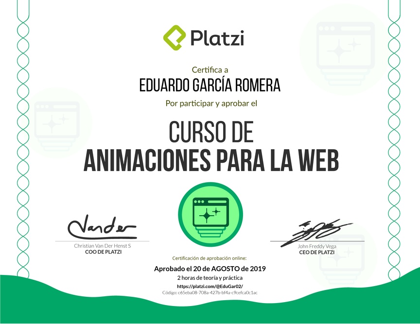Diploma del Curso de Animaciones para la Web