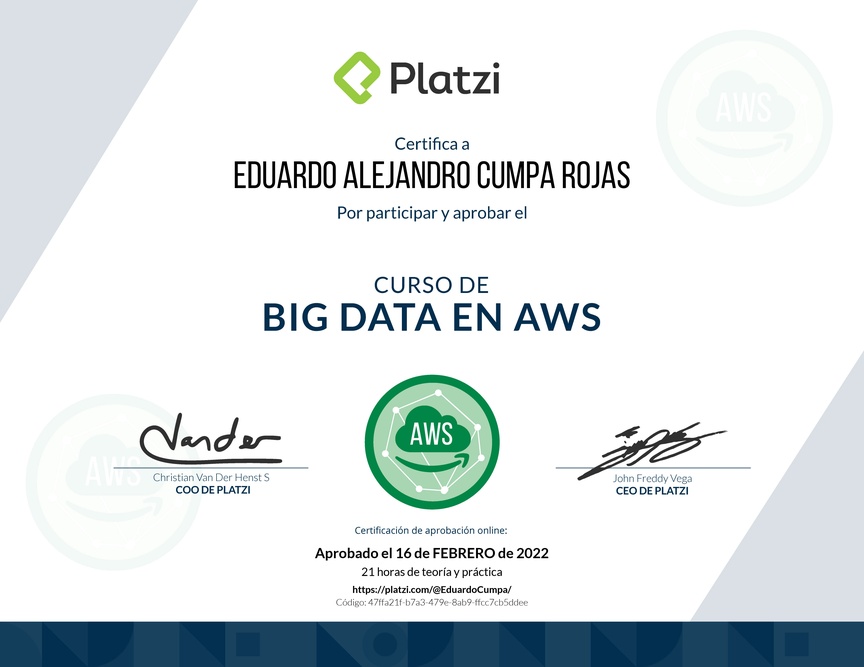 Diploma del Curso de Big Data en AWS