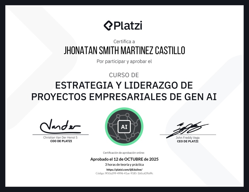 Diploma del Curso de Estrategia y Liderazgo de Proyectos Empresariales de Gen AI