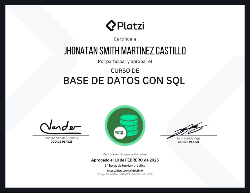 Diploma del Curso de Bases de Datos con SQL