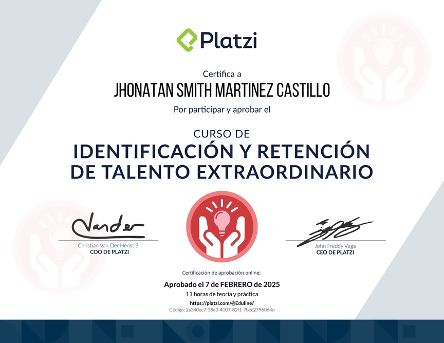 Diploma del Curso de Identificación y Retención de Talento en tu Empresa
