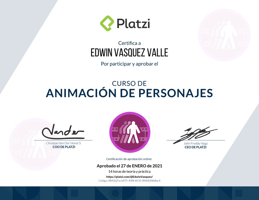 Diploma del Curso de Animación de Personajes