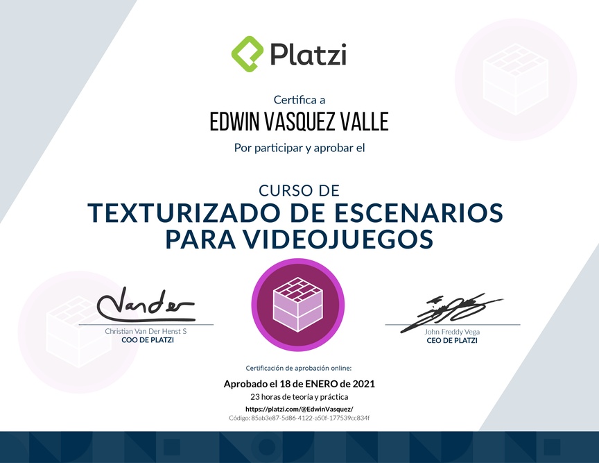 Diploma del Curso de Texturizado de Escenarios para Videojuegos