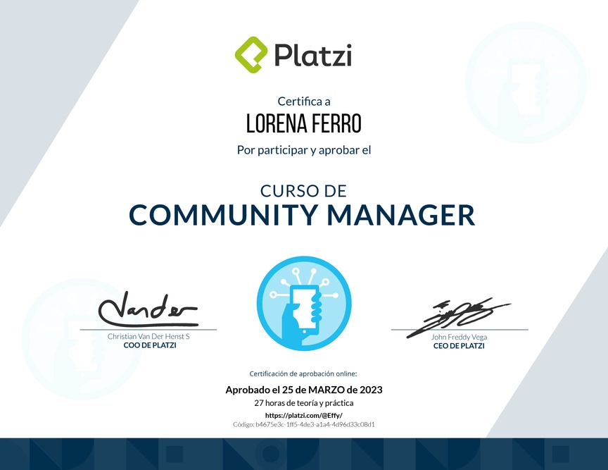 Diploma del Curso de Community Manager (2018)
