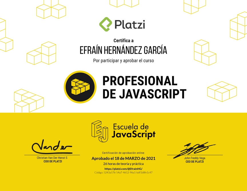 Diploma del Curso Profesional de JavaScript
