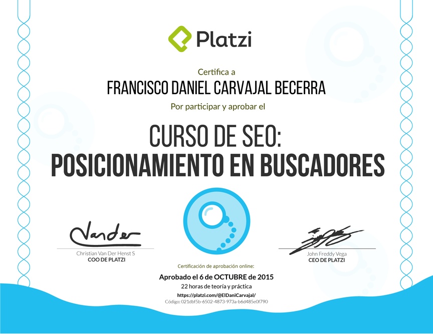 Diploma del Curso de SEO: Posicionamiento en buscadores 2016