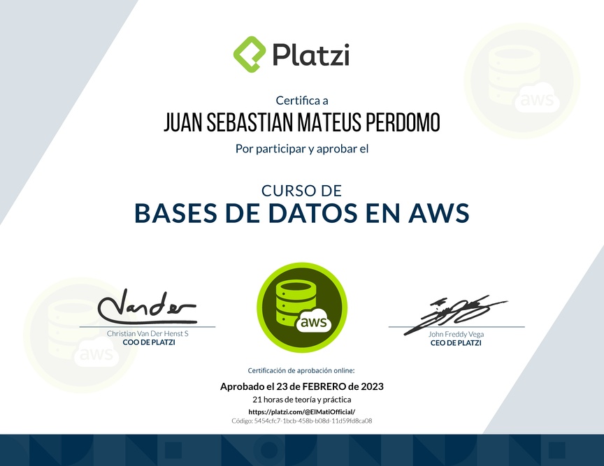 Diploma del Curso Práctico de Bases de Datos en AWS