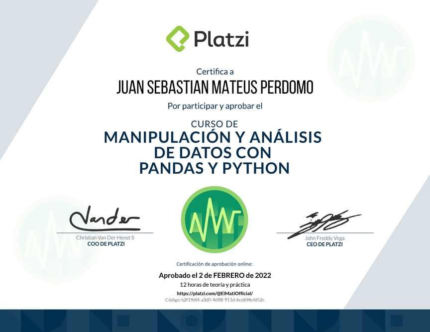 Diploma del Curso de Manipulación y Análisis de Datos con Pandas y Python