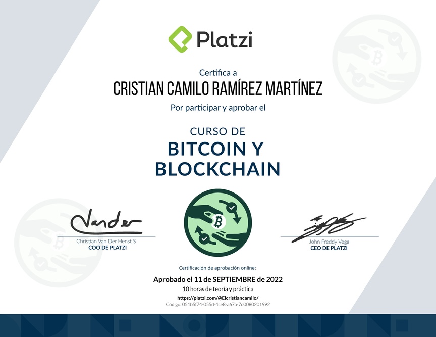 Diploma del Curso de Bitcoin y Blockchain