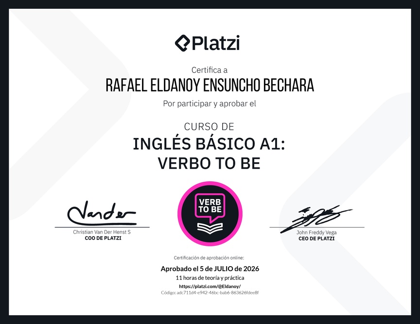 Diploma del Curso de Inglés Básico A1: Verbo To Be