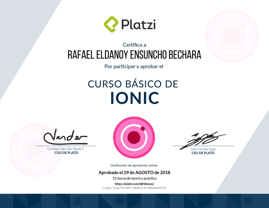 Diploma del Curso Básico de Ionic 2018