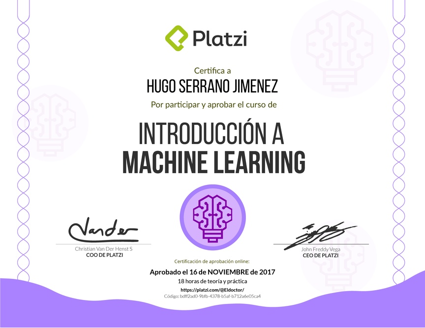 Diploma del Curso de Introducción a Machine Learning 2017