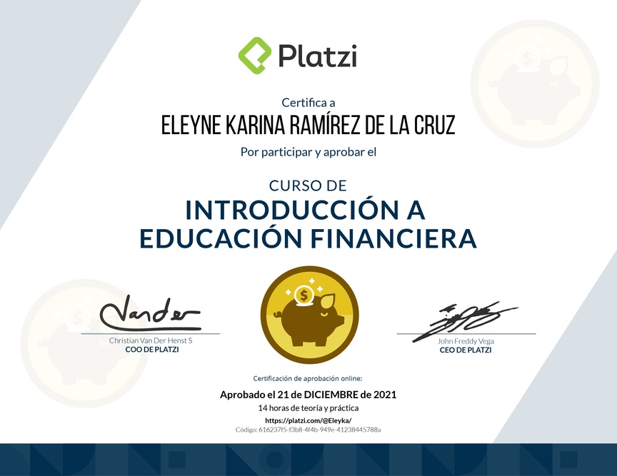 Diploma del Curso de Introducción a Educación Financiera