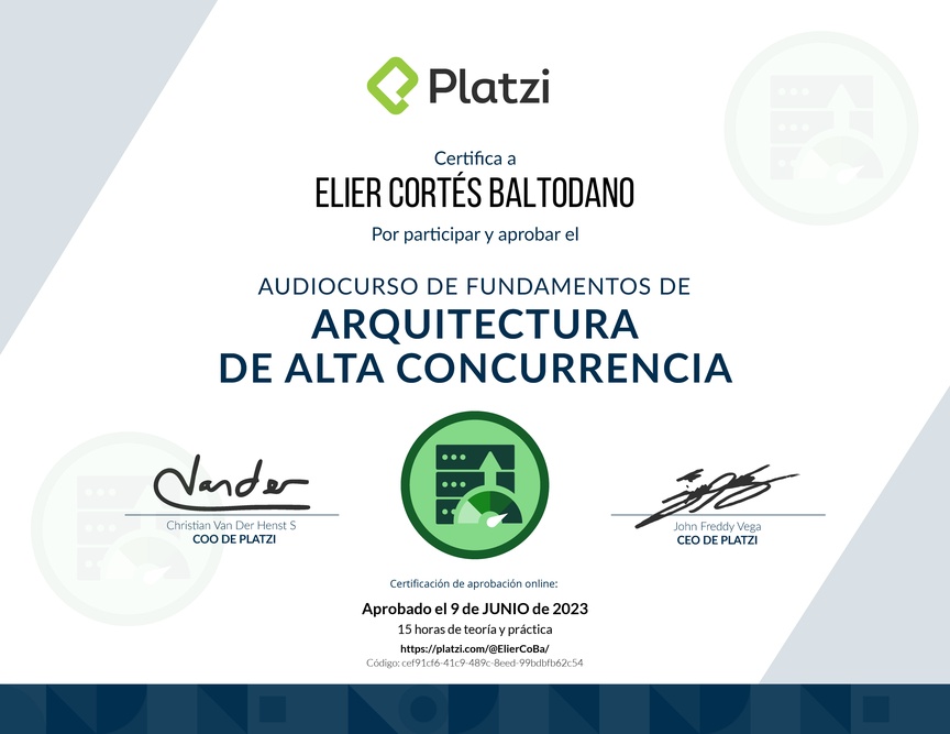 Diploma de Audiocurso de Fundamentos de Arquitectura de Alta Concurrencia