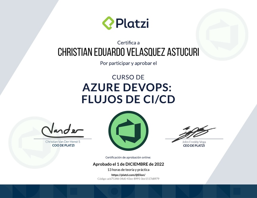 Diploma del Curso de Azure DevOps: Flujos de CI/CD