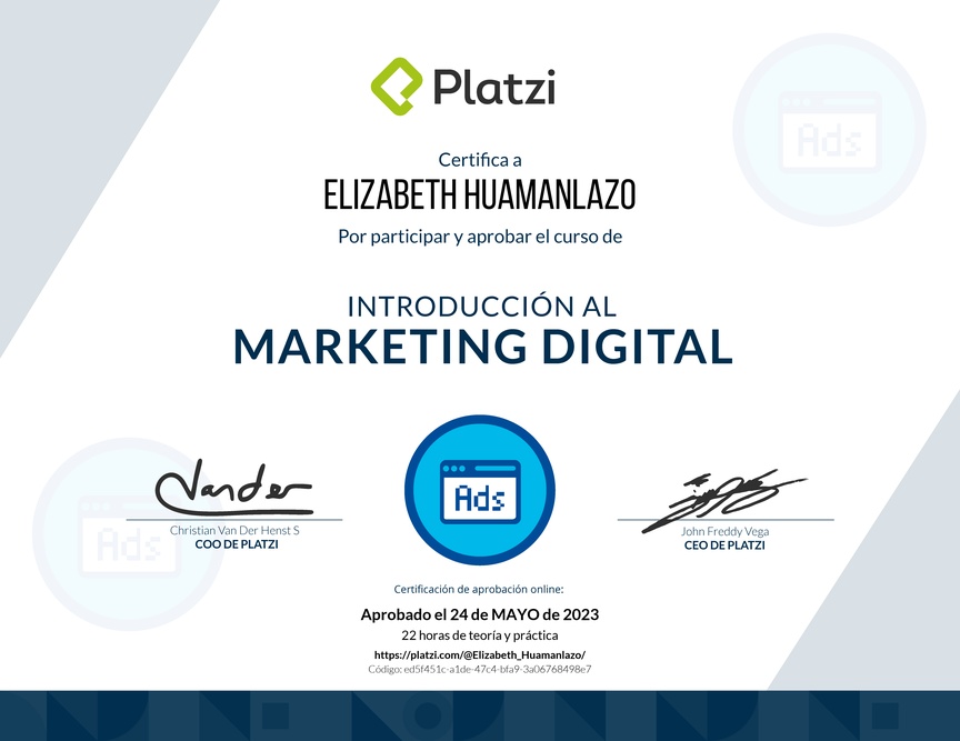 Diploma del Curso de Introducción al Marketing Digital (2022)
