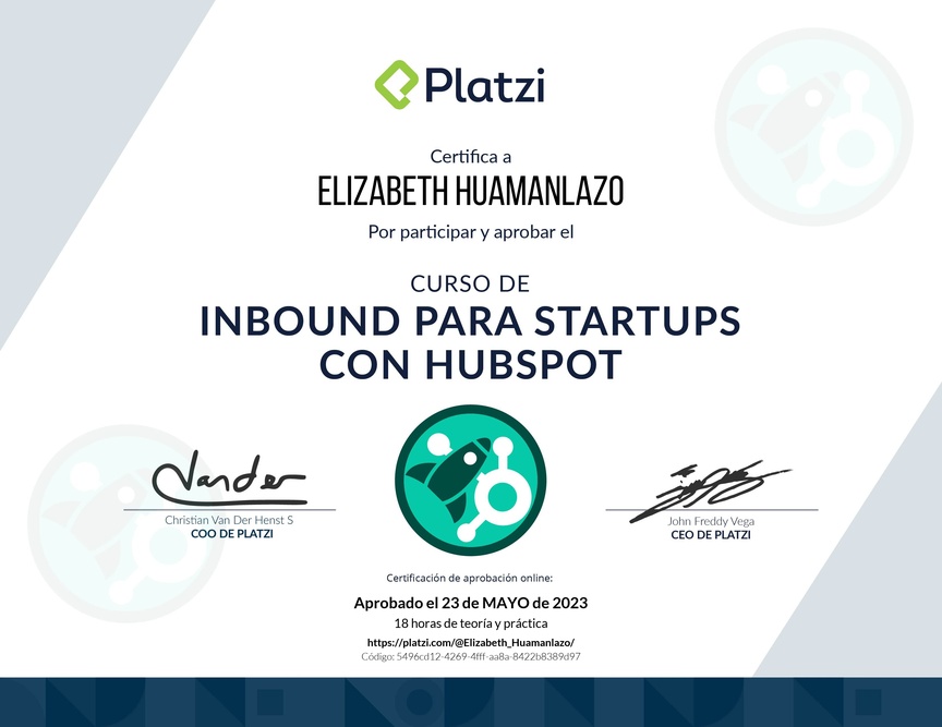 Diploma del Curso de Inbound para Startups con HubSpot