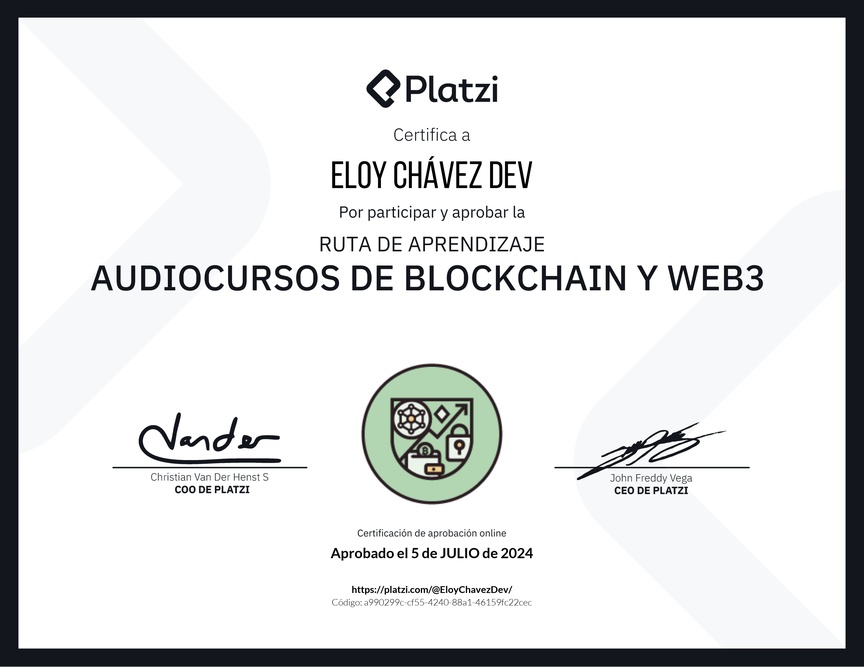 Diploma de la Ruta de Aprendizaje de Audiocursos de Blockchain y Web3