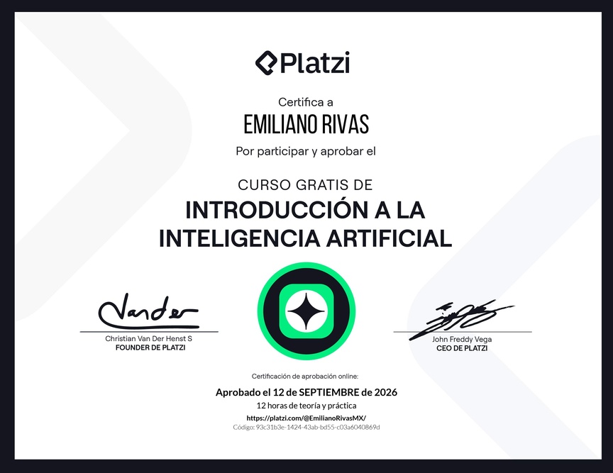 Diploma del Curso Gratis de Introducción a la Inteligencia Artificial