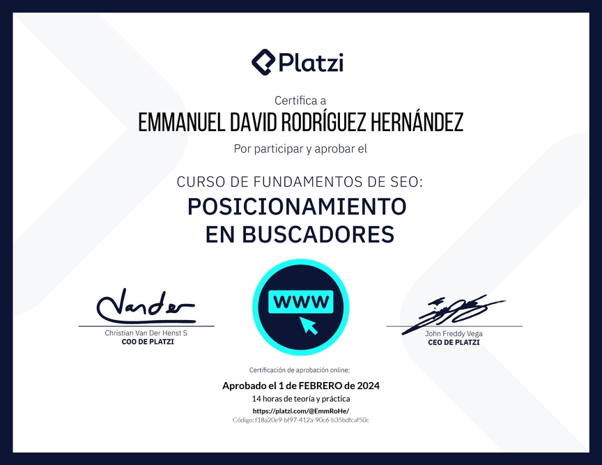 Diploma del Curso de Fundamentos de SEO y Posicionamiento Web