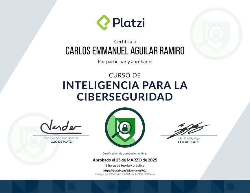 Diploma del Curso de Inteligencia para la Ciberseguridad
