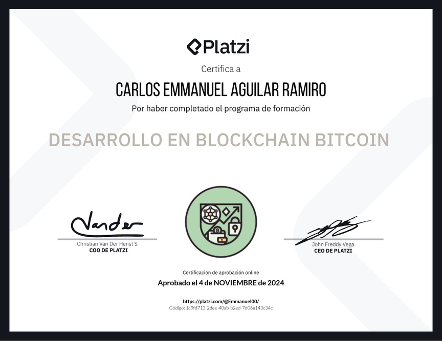 Diploma de la Ruta de Aprendizaje de Desarrollo en Blockchain Bitcoin
